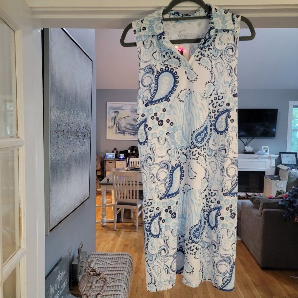 Gottex White and Navy Blue Paisley Swim Coverup